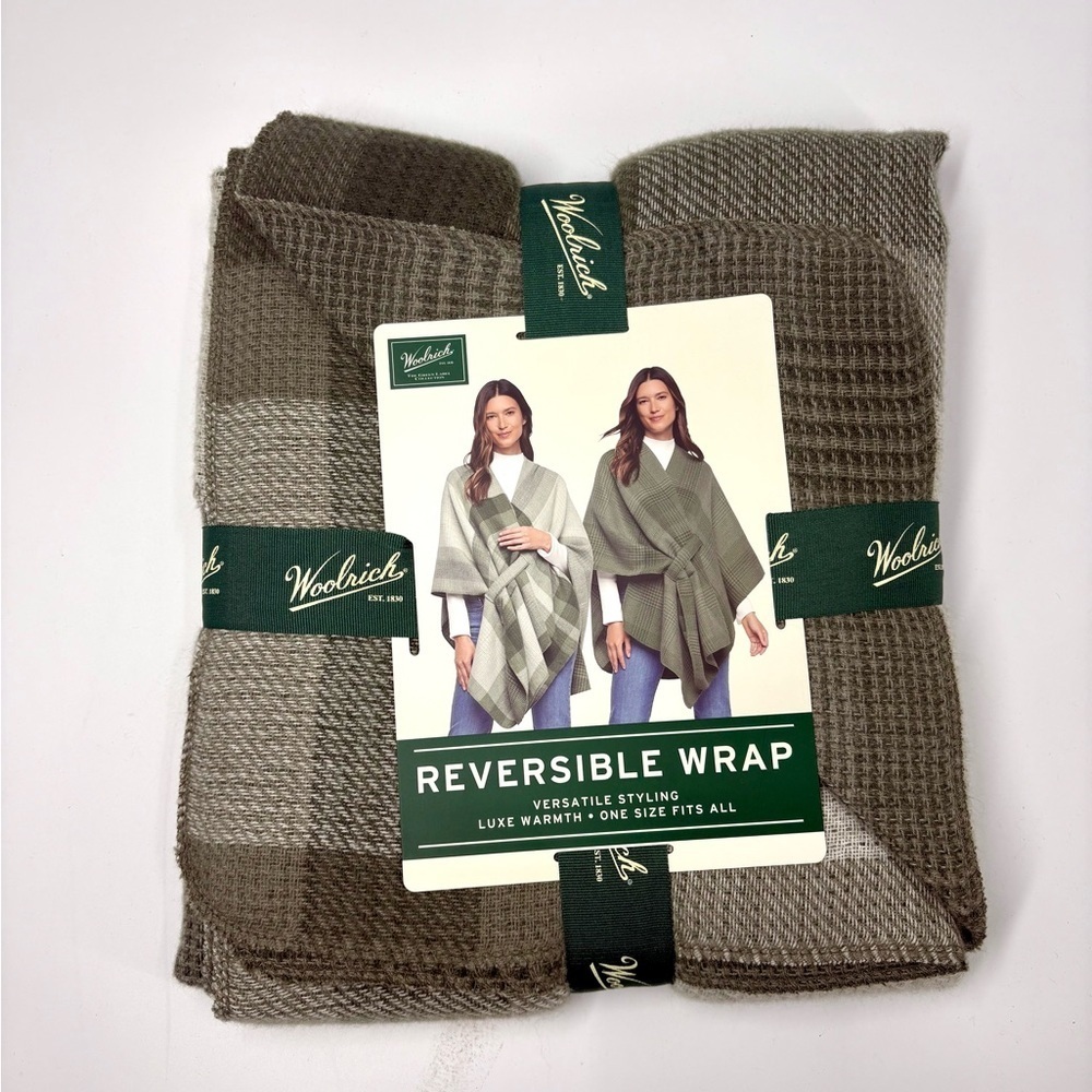 NWT Woolrich Reversible Wrap Green Plaid Lux Warmth One Size Gift Cozy Shawl - Picture 5 of 7